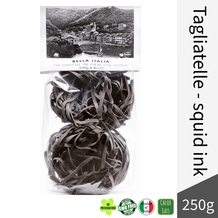 Bella Italia artisanal pasta Tagliatelle with black squid ink