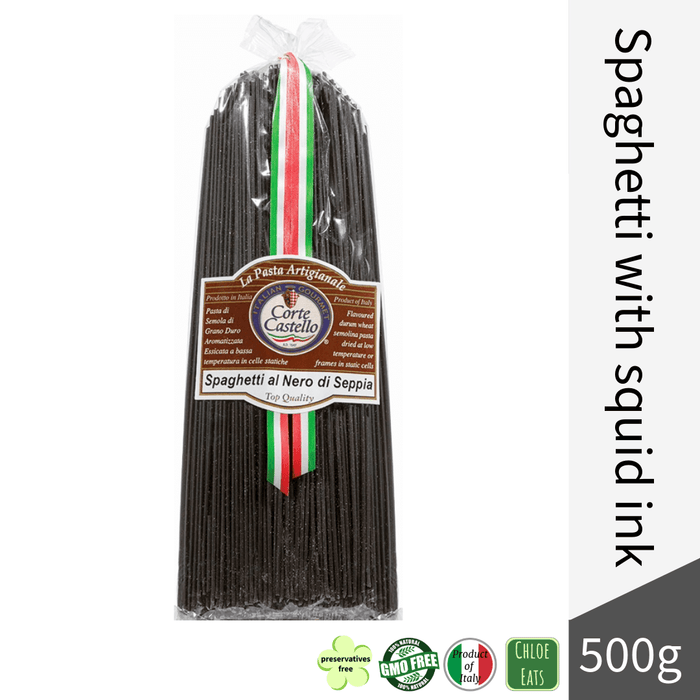 Corte Castello artisanal pasta Spaghetti with black squid ink (bundles 6/24pcs available)
