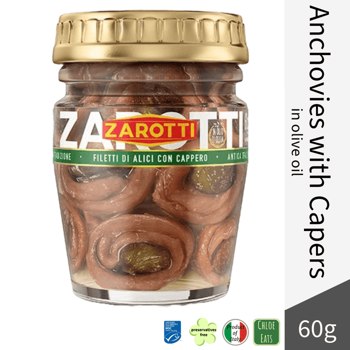 Zarotti Alici Anchovies fillets with Capers in olive oil