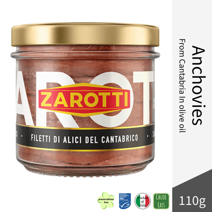 Zarotti Italian Alici Anchovies fillets from Cantabria in olive oil