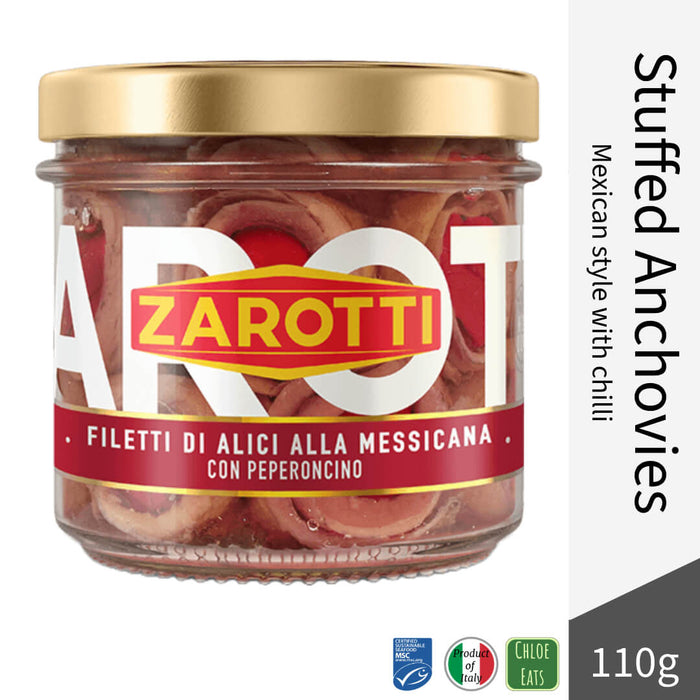 Zarotti Italian Alici Anchovies appetizers stuffed Mexican style with chilli