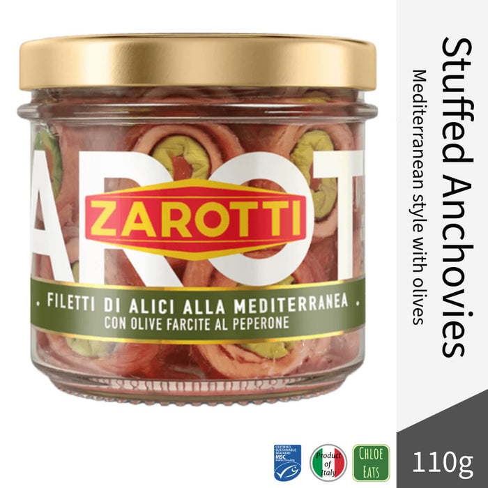 Zarotti Italian Alici Anchovies appetizers stuffed Mediterranean style with olives