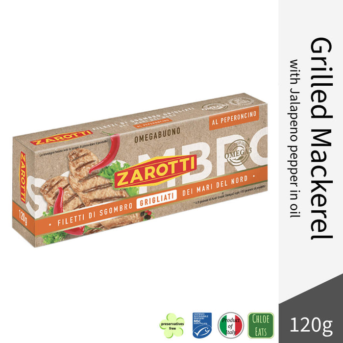 Zarotti Italian grilled Sgombro Mackerel in oil with Jalapeno pepper