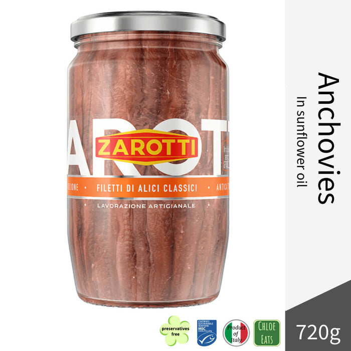 Zarotti Italian Alici Anchovies fillets in sunflower oil 720g