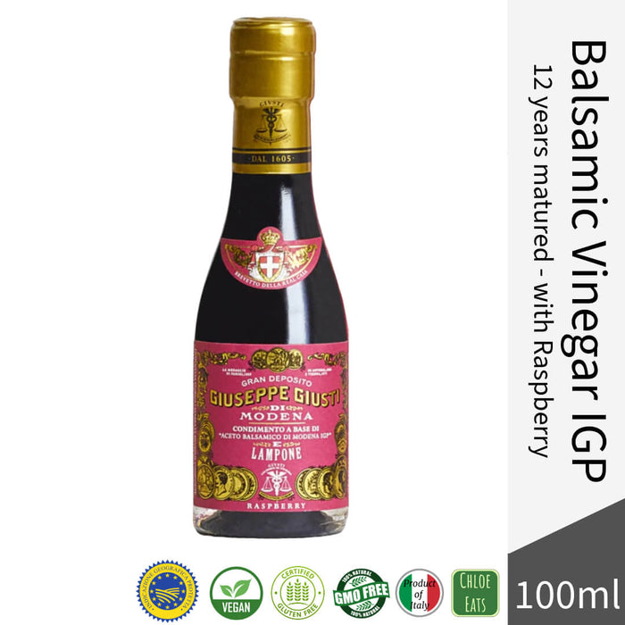 Giuseppe Giusti Italian Balsamic Vinegar of Modena IGP 3 medals - with Raspberries