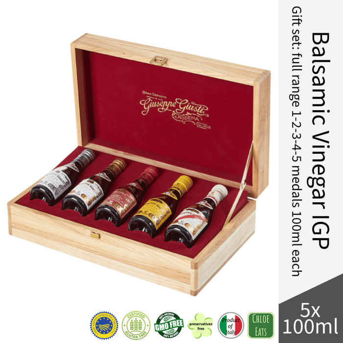 Giuseppe Giusti Italian Balsamic Vinegar of Modena IGP 5x100ml - Gift pack of complete 1-5 medal collection