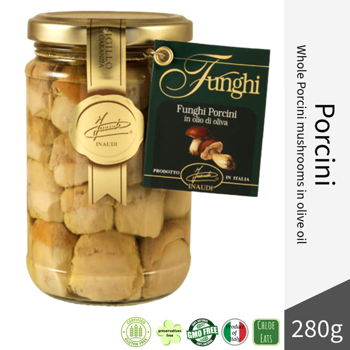Inaudi Italian artisanal whole Porcini Mushrooms in Olive Oil