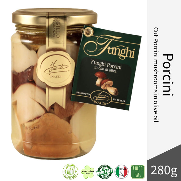 Inaudi Italian artisanal cut Porcini Mushrooms in Olive Oil