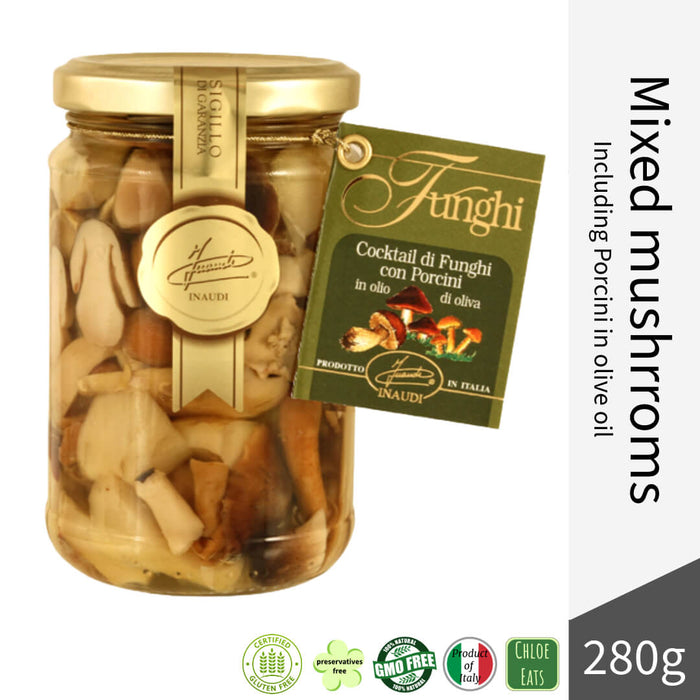Inaudi Italian artisanal mixed Mushrooms including Porcini in Olive Oil