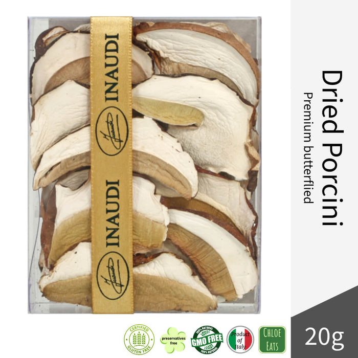 Inaudi Italian artisanal dried premium butterflied Porcini Mushrooms