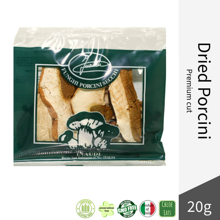 Inaudi Italian artisanal dried premium cut Porcini Mushrooms