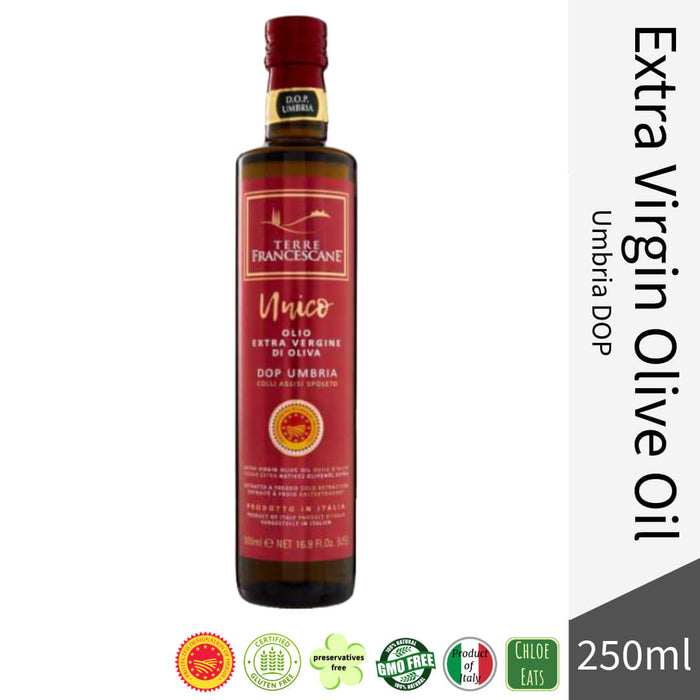 Terre Francescane Italian premium Extra Virgin Olive Oil EVOO Unico DOP Umbria - Bottle 250ml