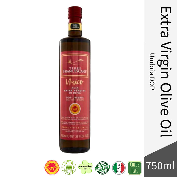 Terre Francescane Italian premium Extra Virgin Olive Oil EVOO Unico DOP Umbria - Bottle 750ml