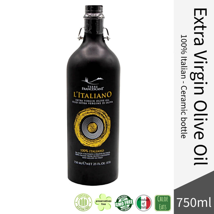 Terre Francescane Italian premium Extra Virgin Olive Oil EVOO L Italianio - Black ceramic 750ml
