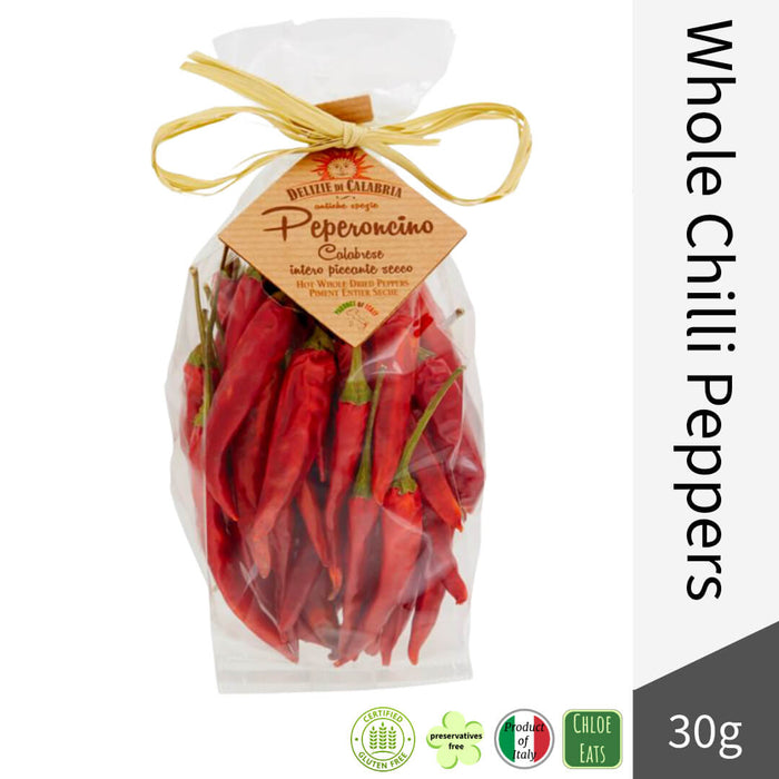 Delizie di Calabria Italian Whole Hot Chili Peppers 30g