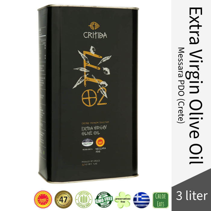 Critida Greek premium Extra Virgin Olive Oil Messara PDO (Crete) - Tin 3l (Bundles available)