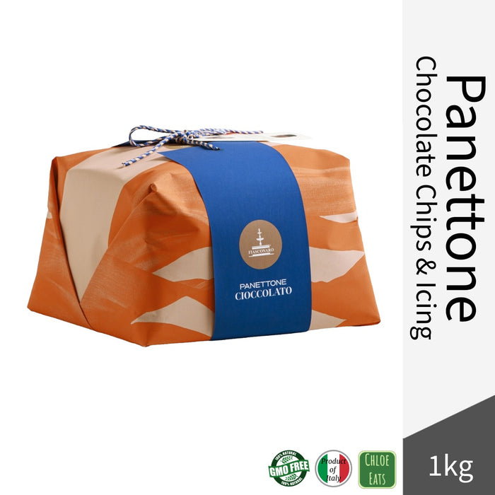Fiasconaro Italian Panettone - Chocolate Chip and Icing - Hand Wrapped 1kg