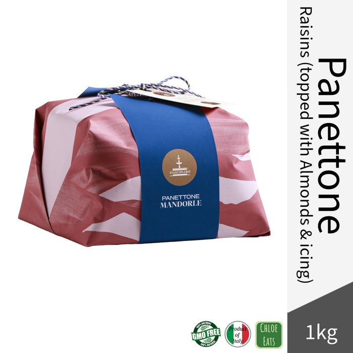 Fiasconaro Panettone - Raisins Topped with Almonds & Icing - Hand wrapped 1kg