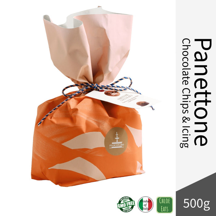 Fiasconaro Italian Panettone - Chocolate Chip and Icing - Hand Wrapped 500g