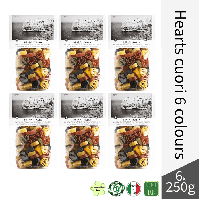 Bella Italia artisanal pasta Cuori hearts 6 colours (bundles 6/24pcs available)