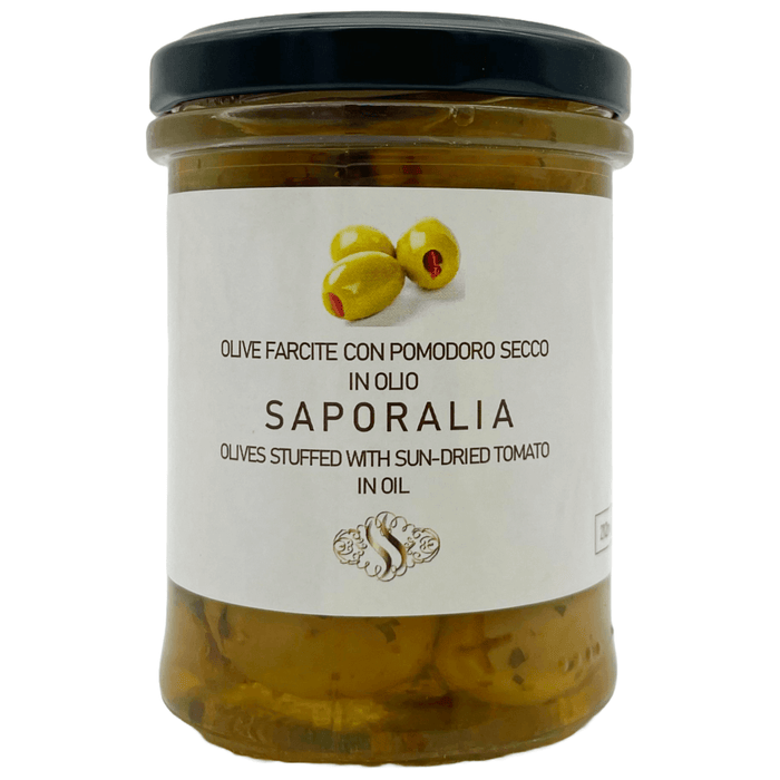 Saporalia artisanal Green Olives - pitted and stuffed with Sundried Tomatoes in oil