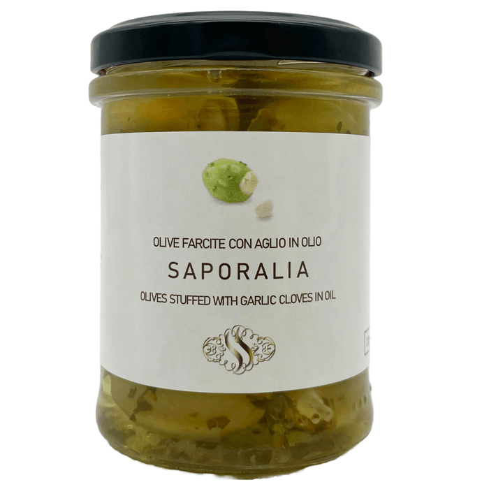 Saporalia artisanal Green Olives - pitted and stuffed with Garlic in oil