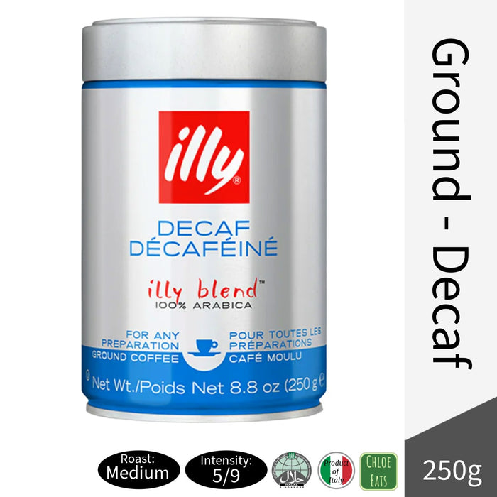 Illy Italian Coffee Ground Beans Decaf 250g