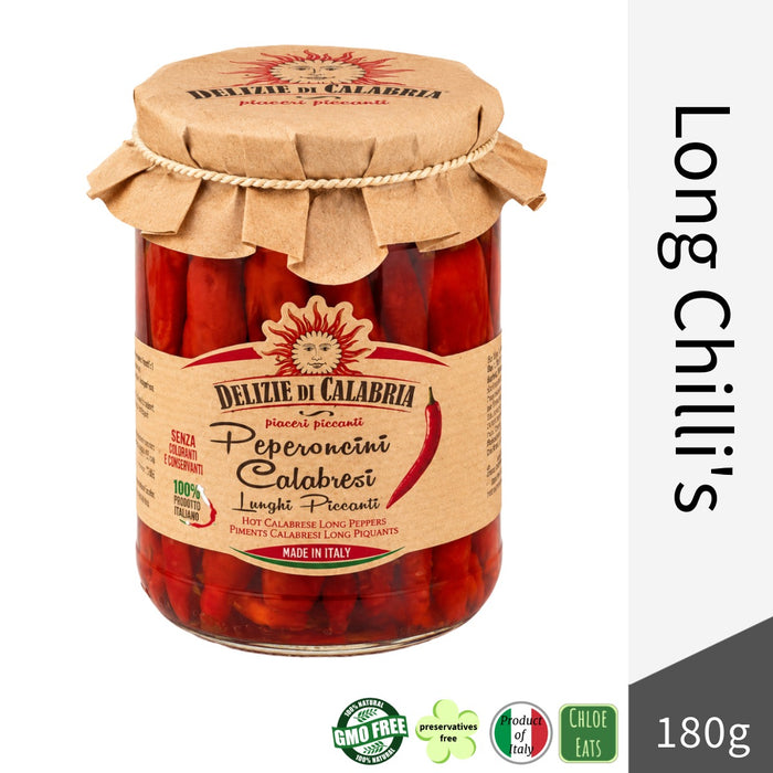 Delizie di Calabria Italian Long Hot Chili Peppers in Oil 180g