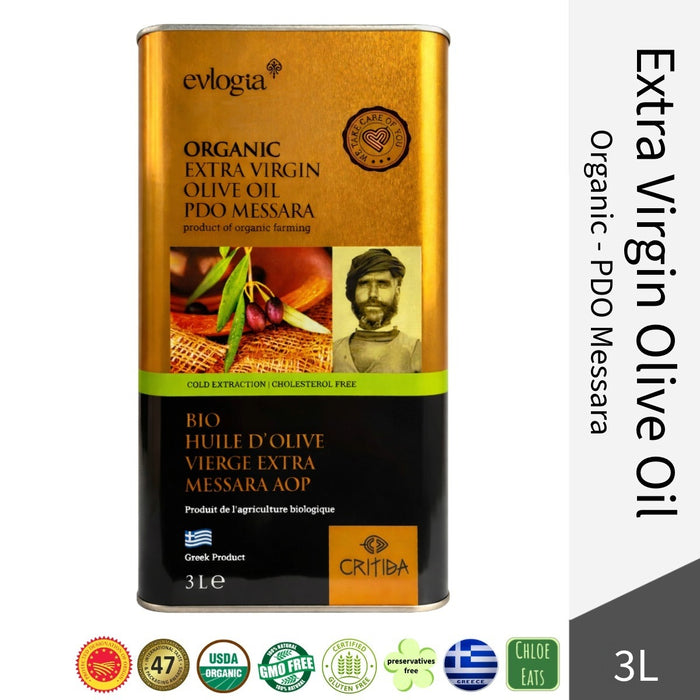 Critida Greek premium Organic Extra Virgin Olive Oil PDO Messara (Crete) - Tin 3l