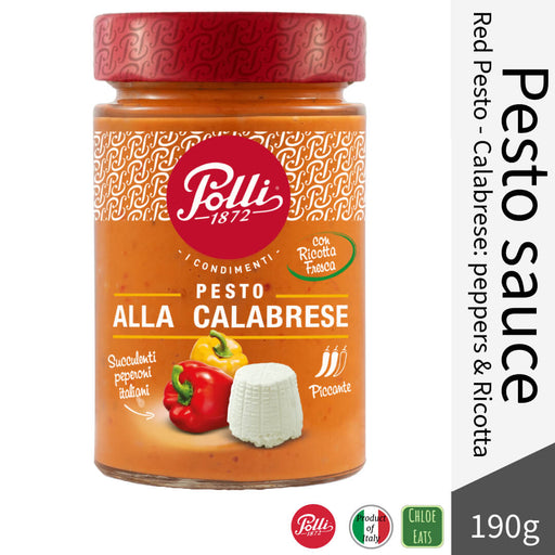 Polli Italian Red Pesto sauce 190g - Calabrese with Bell peppers and Ricotta