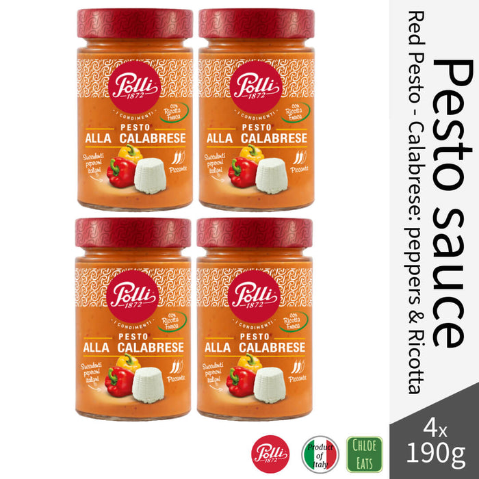 Polli Italian Red Pesto sauce 190g - Calabrese with Bell peppers and Ricotta (Bundles available)