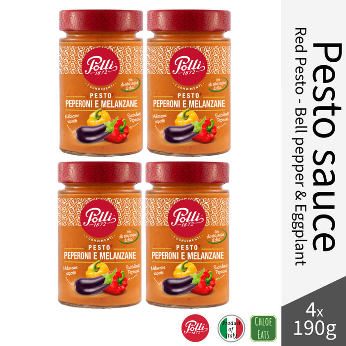 Polli Italian Red Pesto sauce 190g - Bell peppers and Eggplant (Bundles available)