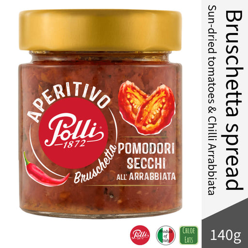 Polli Italian Bruschetta spread 140g - Sun-dried Tomatoes and Chilli Arrabbiata style