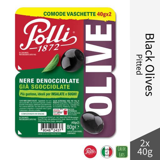 Polli Italian Black Pitted Olives 2x40g Tray