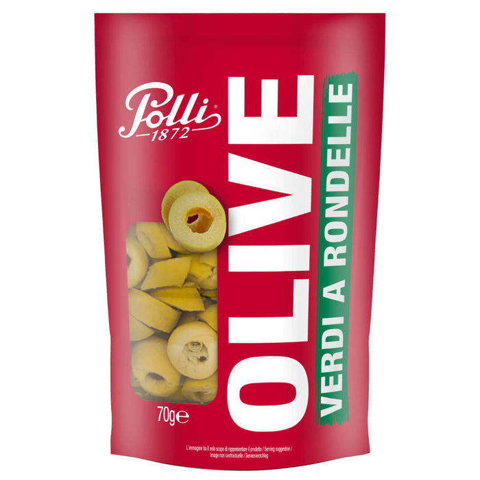 Polli Italian Sliced Green Olives 70g Pack
