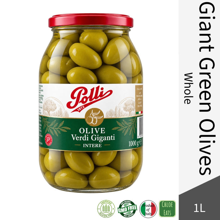 Polli Italian Giant Green Whole Olives 1kg