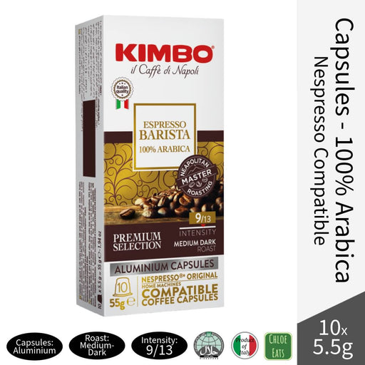 Kimbo Italian Nespresso Compatible Coffee Capsules - Barista Espresso 100% Arabica 10x5.5g