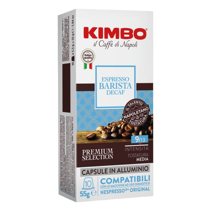 Kimbo Italian Nespresso Compatible Coffee Capsules - Barista Espresso Decaffeinated 10x5.5g