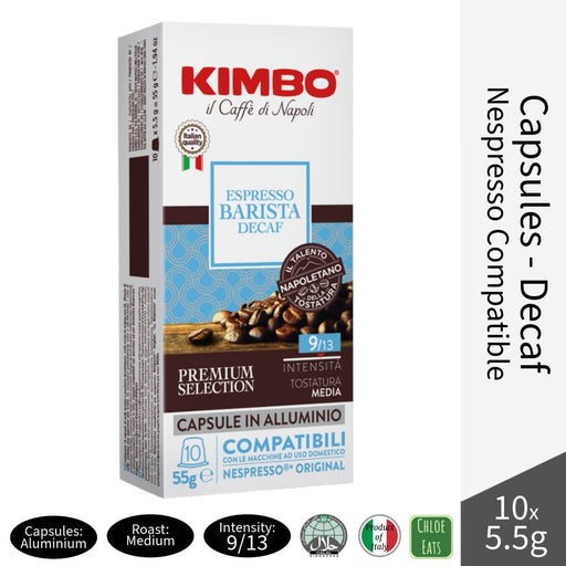 Kimbo Italian Nespresso Compatible Coffee Capsules - Barista Espresso Decaffeinated 10x5.5g