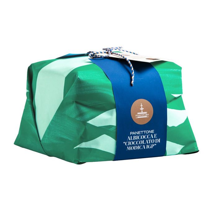 Fiasconaro Italian Panettone - Apricot and Chocolate topped with Hazelnuts & Icing - Hand Wrapped 1kg