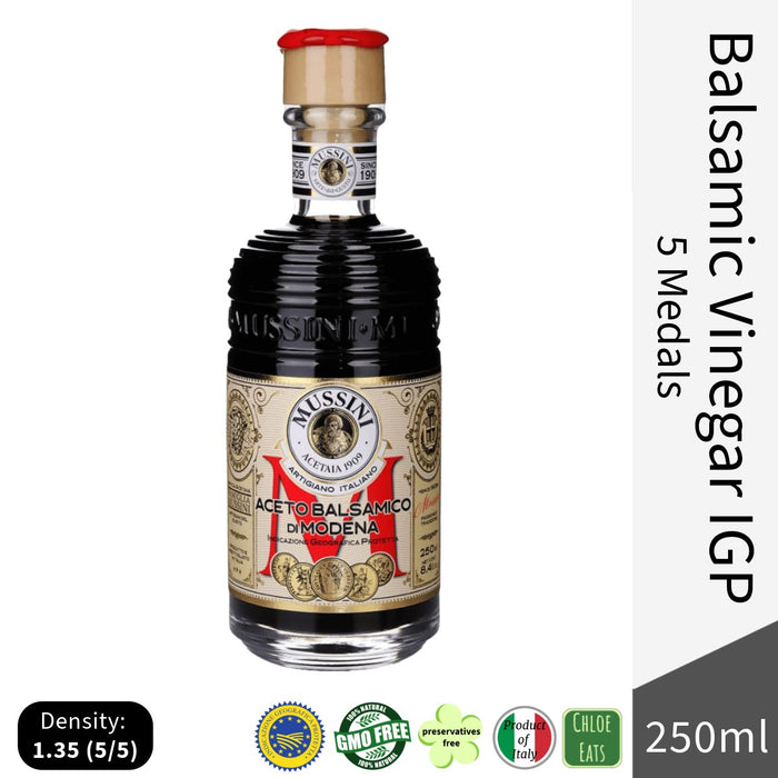 Mussini Italian Belle Epoque Balsamic Vinegar of Modena IGP 5 Medals - Very High Density 1.35 250ml