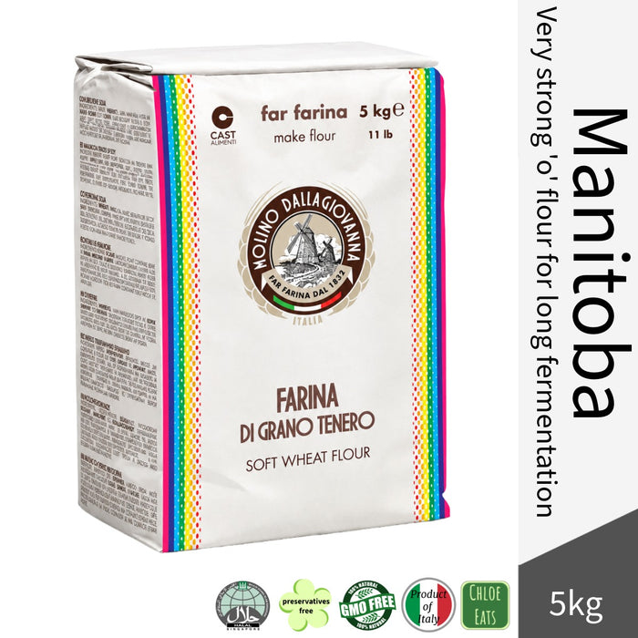 Dallagiovanna Italian Type 0 Manitoba W420 Strong Pizza Flour for Long Fermentation and Biga 5kg