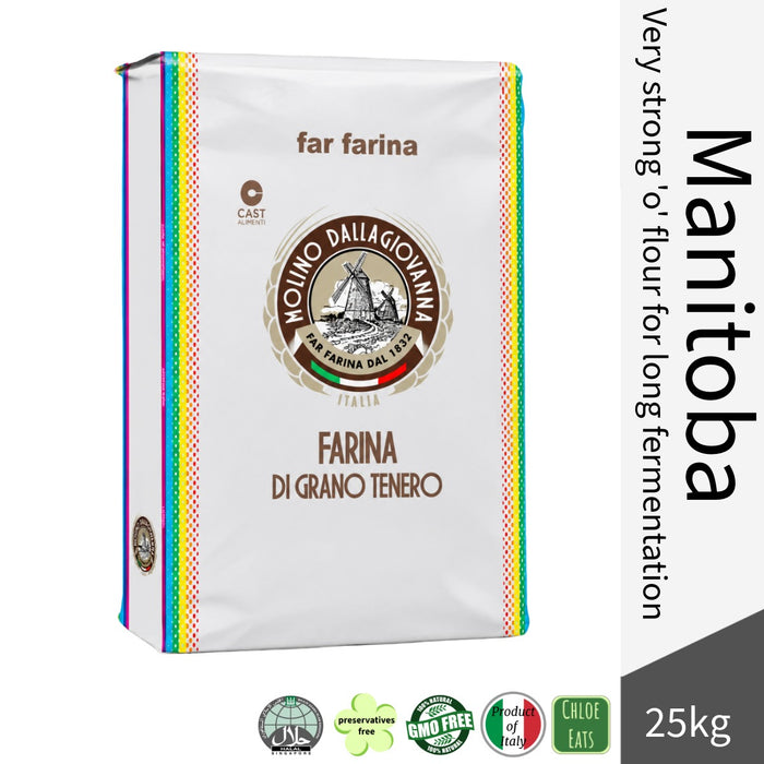 Dallagiovanna Italian Type 0 Manitoba W420 Strong Pizza Flour for Long Fermentation and Biga 25kg