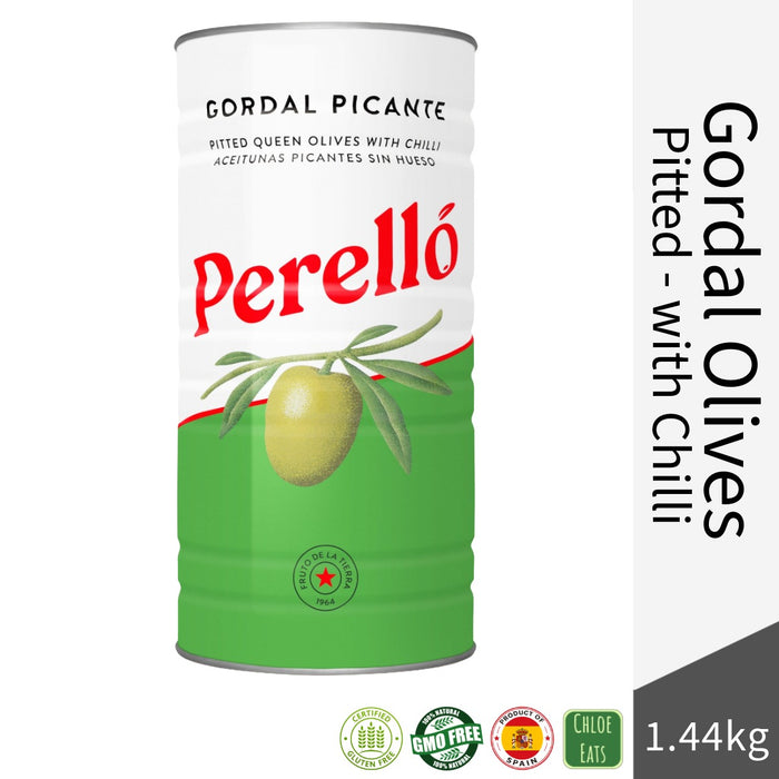 Perello Spanish Green Pitted Gordal Olives with Chilli 1.44kg