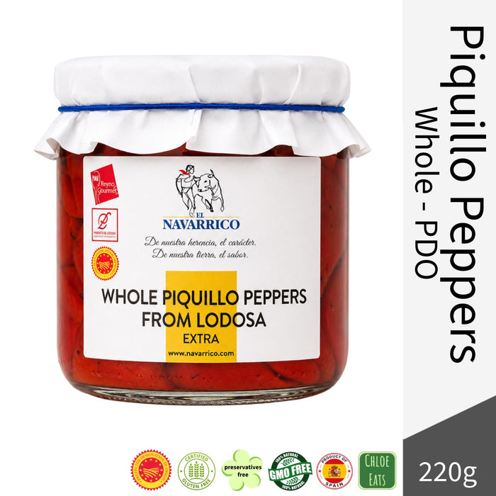 El Navarrico Premium Spanish Whole Piquillo Peppers from Lodosa PDO 220g
