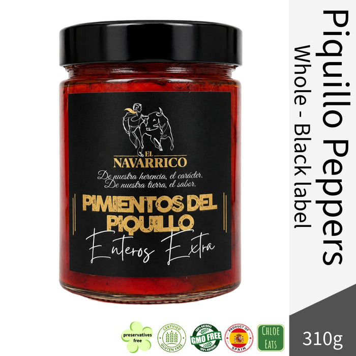 El Navarrico Etiqueta Negra Premium Spanish Whole Piquillo Peppers 310g