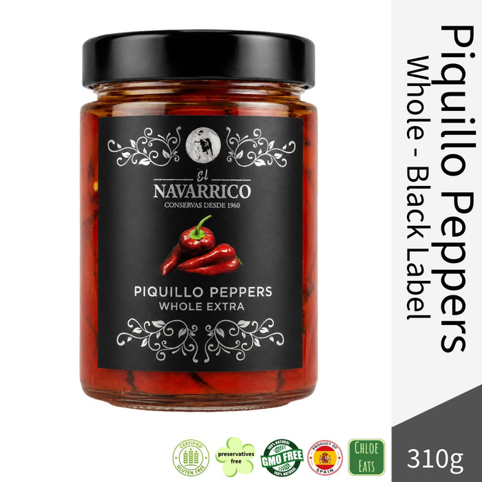 El Navarrico Etiqueta Negra Premium Spanish Whole Piquillo Peppers 310g