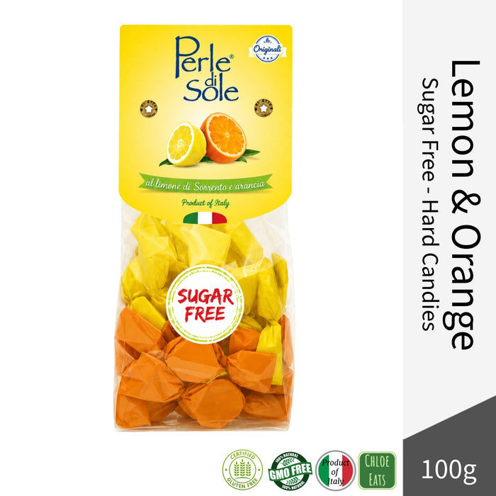 Perle di Sole Italian Sugar-Free Lemon & Orange Hard Candies 100g