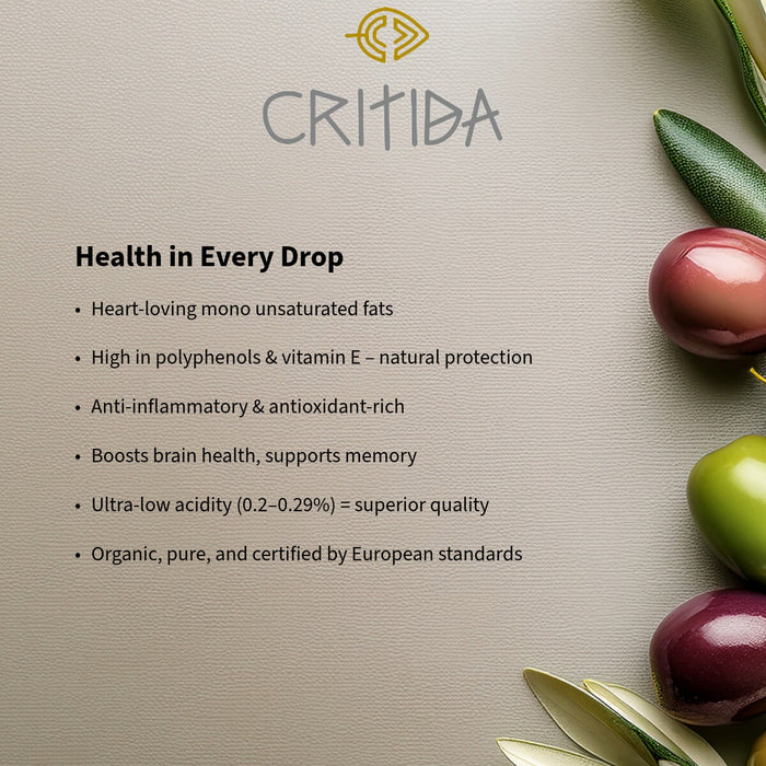 Critida Greek premium Extra Virgin Olive Oil Messara PDO (Crete) - Bottle 500ml