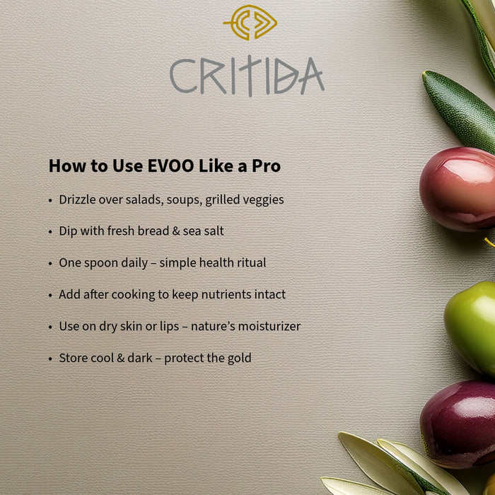 Critida Greek premium Extra Virgin Olive Oil Messara PDO (Crete) - Bottle 500ml